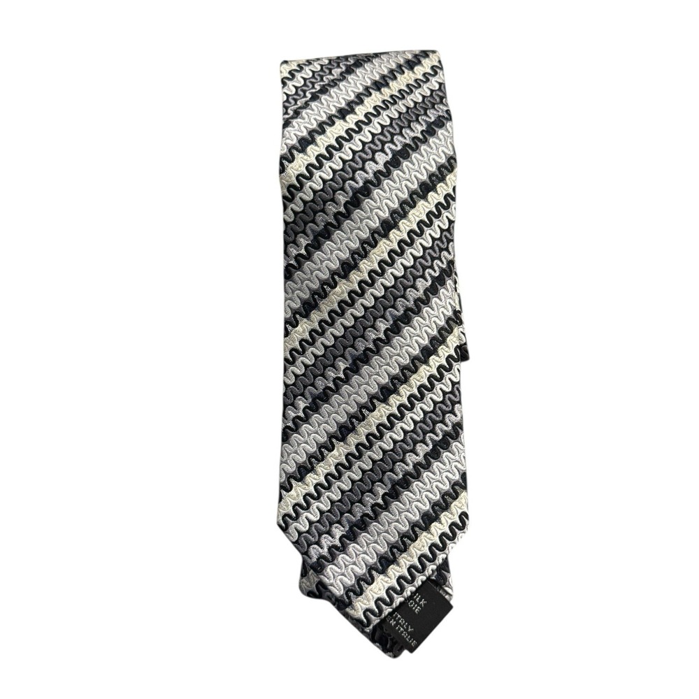 Missoni Black Gold‎ Silver & Gray Chevron Striped Silk Tie, MI Italy